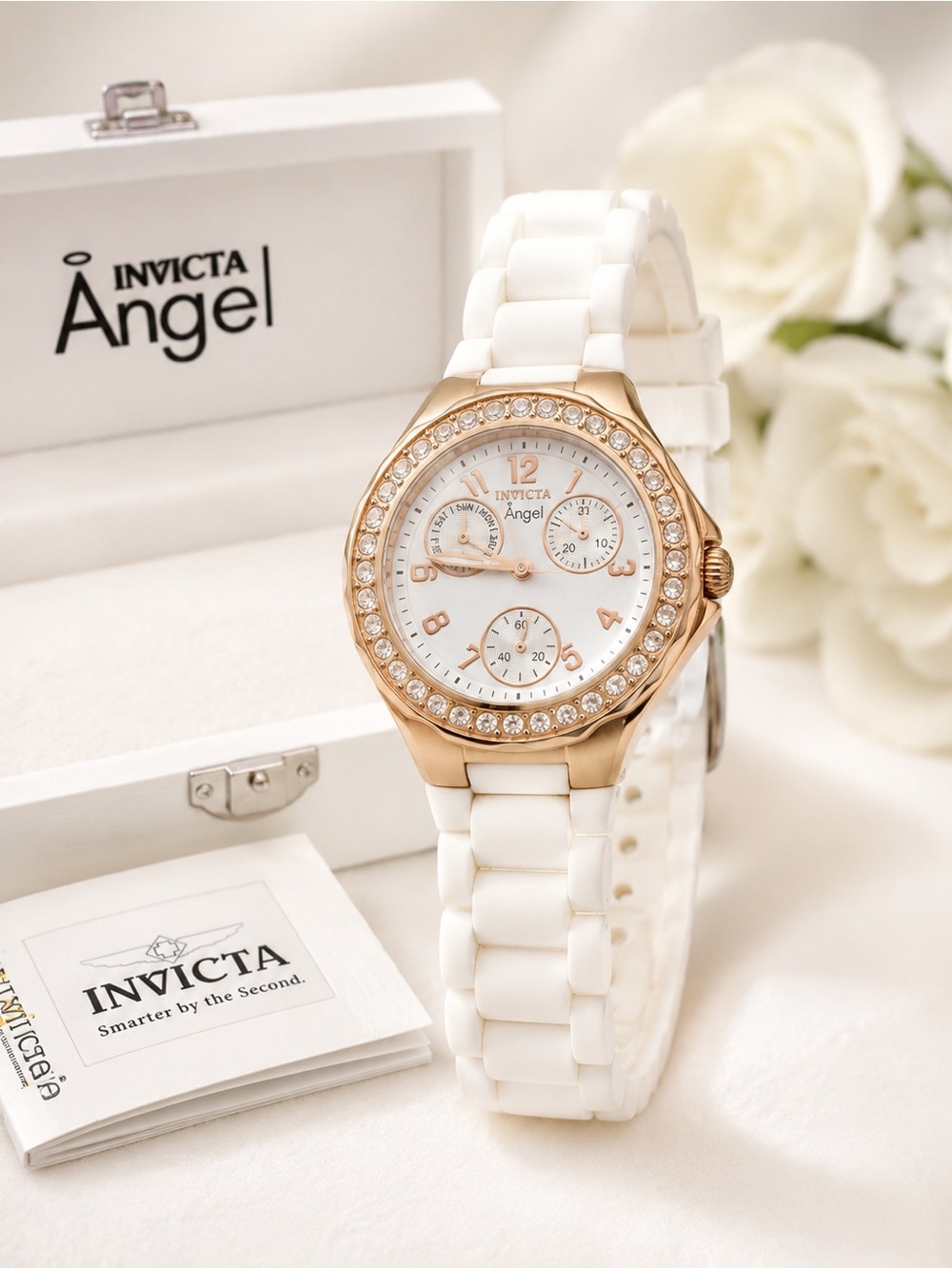 Invicta Rose Gold-Tone and White Crystal Bezel Women's Watch